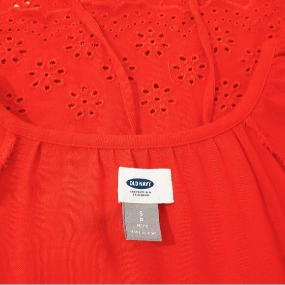 Old Navy Eyelet Hem Flutter Sleeves Drop Waist Boho Shift Red Orange Dress S/P - Picture 9 of 13